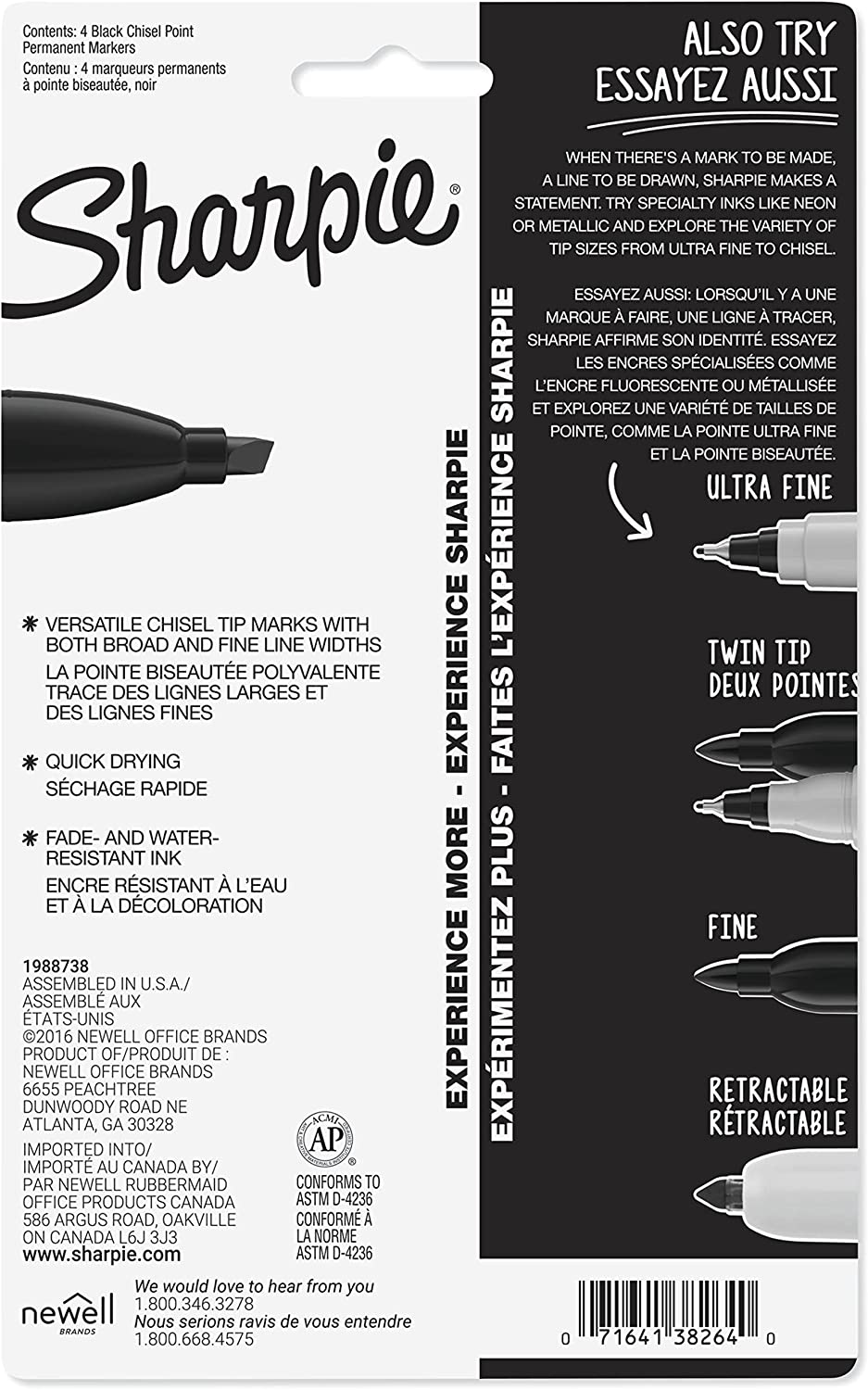 Sharpie 38264PP Permanent Markers, Chisel Tip, Black, 4 Count