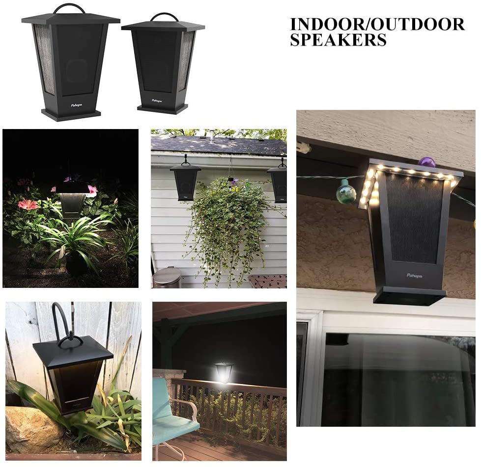Bluetooth Speakers Waterproof, Pohopa 2 Packs True Wireless Stereo Sound 20W Speakers Dual Pairing Lantern Indoor Outdoor Speakers with 20 Piece LED Lights, Rich Bass, Pinao Black