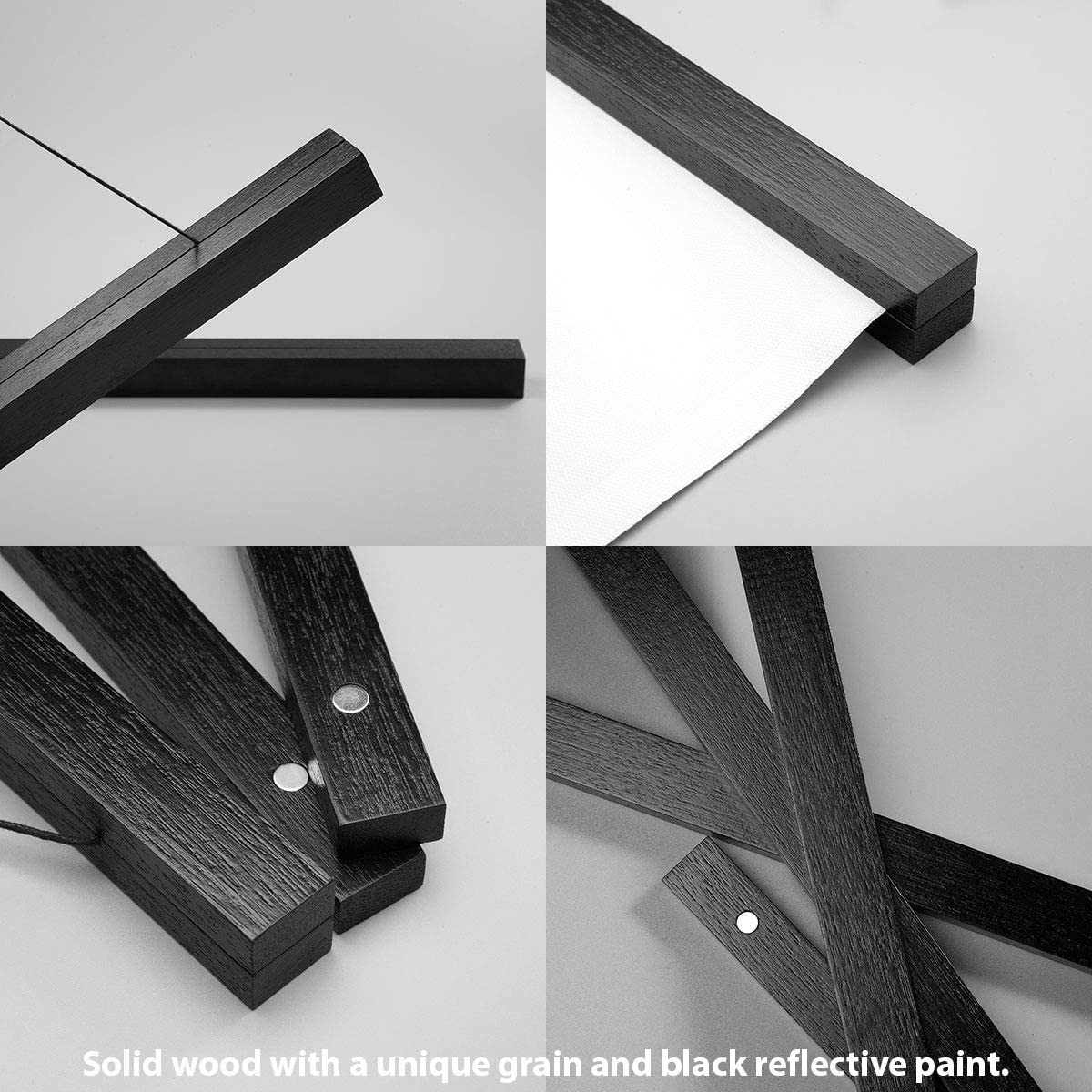 Magnetic Poster Hanger Wooden Poster Hangers, Extra Strong Magnets, Quick Assembly and Easy Use, Wood Poster Hanger for Wall Art, Pictures, Prints, Maps, Canvas, Black