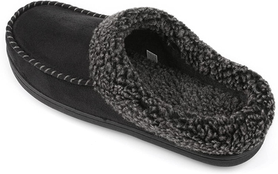 ULTRAIDEAS Men'S Moccasin Suede Slippers with Cozy Memory Foam & Fuzzy Plush Lining , Slip on Clog House Shoes with Indoor Outdoor Rubber Sole