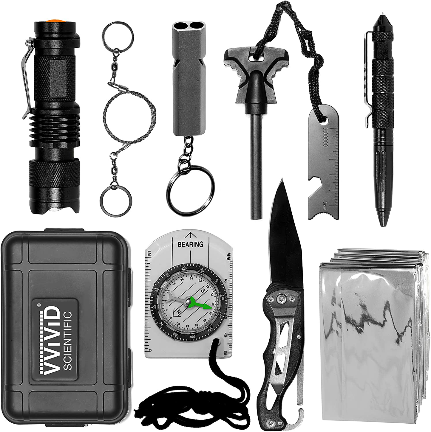 10 in 1 Emergency Tactical Gear Survival Kit Knife Blanket Compass Fire Starter Flashlight Saw