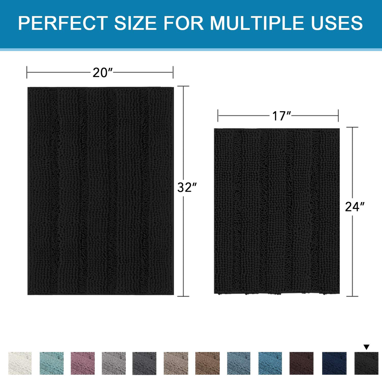 Extra Thick Striped Bath Rugs for Bathroom Anti-Slip Bath Mats Soft Plush Chenille Yarn Shaggy Mat Living Room Bedroom Mat Floor Water Absorbent