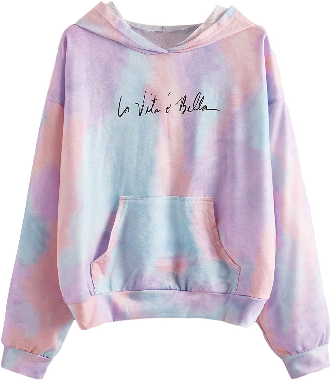 SweatyRocks Women's Long Sleeve Hoodie Sweatshirt Colorblock Tie Dye Print Tops