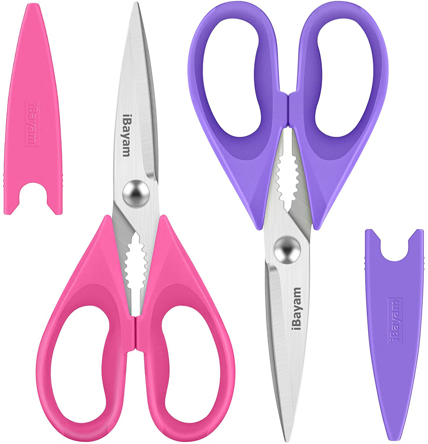 Kitchen Shears, iBayam 2-Pack Kitchen Scissors Heavy Duty Meat Scissors, Dishwasher Safe Cooking Scissors, Multipurpose Stainless Steel Sharp Utility Food Scissors for Chicken, Poultry, Fish, Herbs