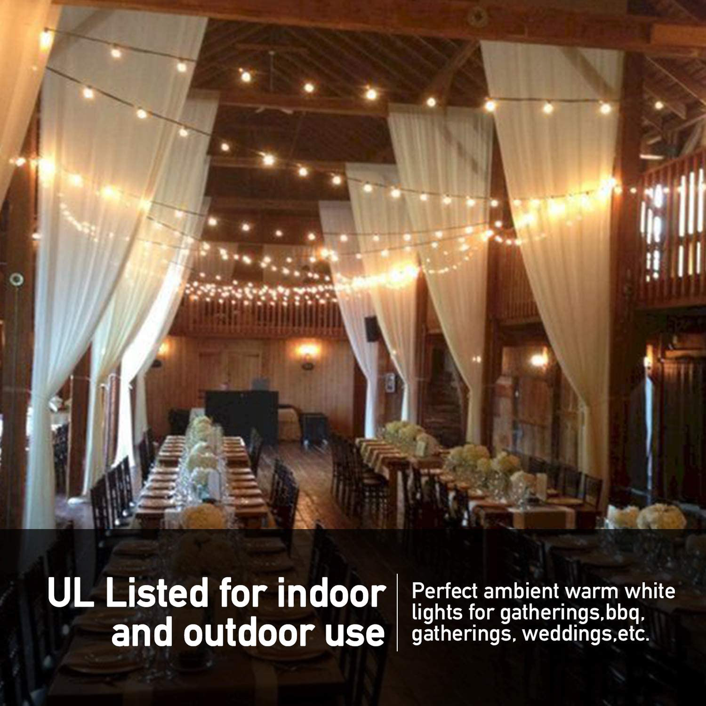 Banord 51FT Outdoor Shatterproof LED String Lights, Waterproof 17 Hanging Sockets with 18 x Dimmable LED Bulb Garden Light String, Waterproof Vintage Patio Lights for Wedding Party