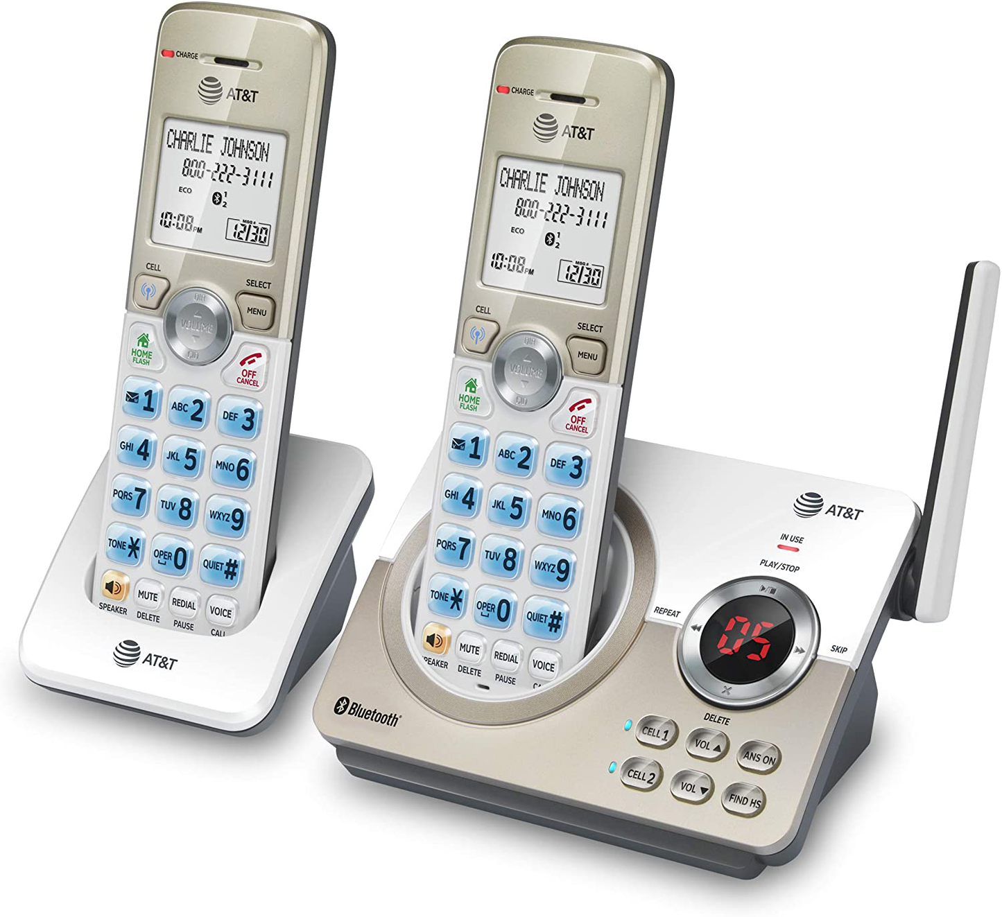 AT&T DL72219 DECT 6.0 Cordless Phone for Home with Connect to Cell, Call Blocking, 1.8" Backlit Screen, Big Buttons, intercom, and Unsurpassed Range Set
