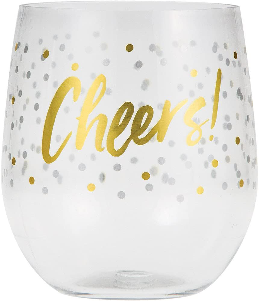 Elise Plastic 14-Ounce Stemless Wine Glass Tumblers, 1 Count(Pack of 1), Cheers