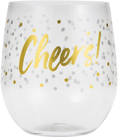 Elise Plastic 14-Ounce Stemless Wine Glass Tumblers, 1 Count(Pack of 1), Cheers