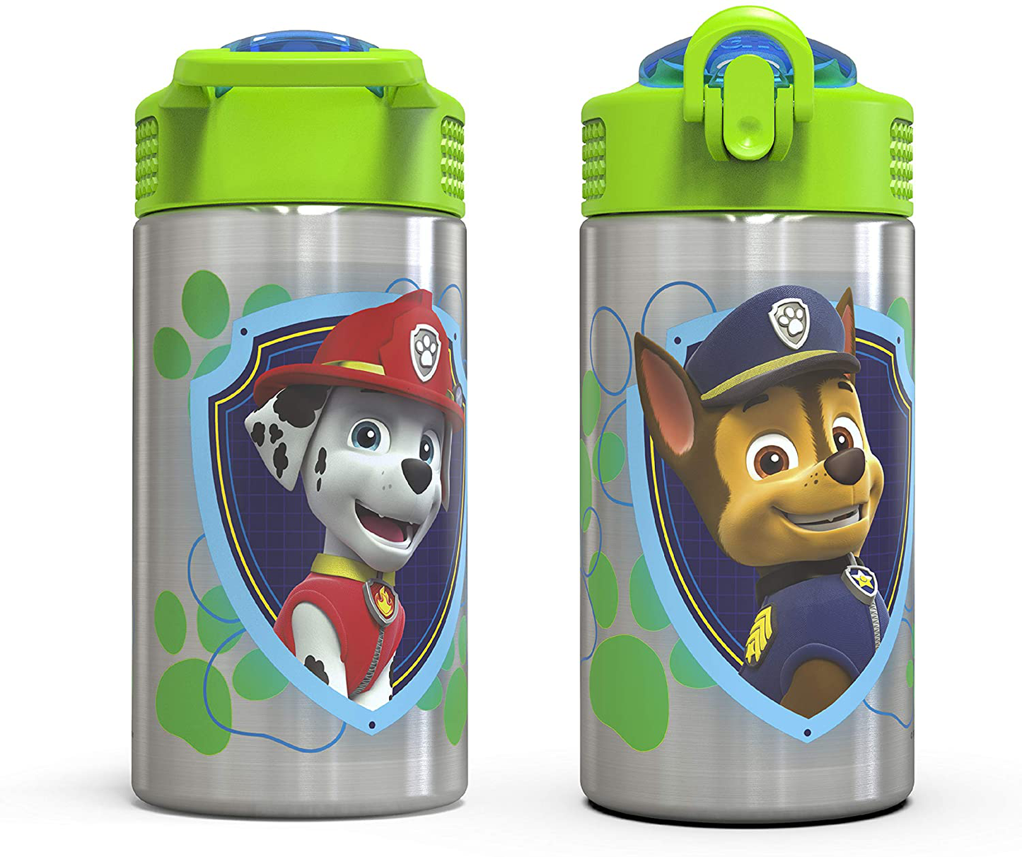 Zak Designs Paw Patrol 15.5oz Stainless Steel Kids Water Bottle with Flip-up Straw Spout - BPA Free Durable Design, Paw Patrol Boy SS