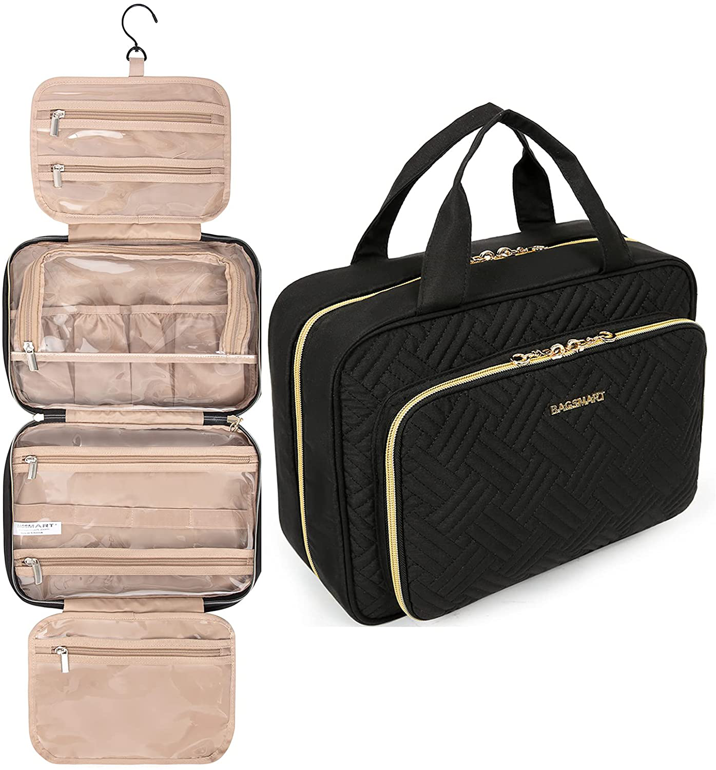 BAGSMART Toiletry Bag Hanging Travel Makeup Organizer with TSA Approved Transparent Cosmetic Bag Makeup Bag for Full Sized Toiletries