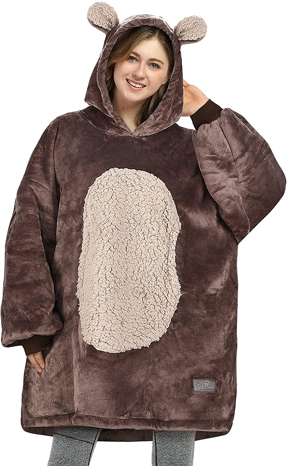 Catalonia Oversized Wearable Blanket Hoodie Sweatshirt, Comfortable Sherpa Lounging Pullover for Adults Men Women Teenagers Wife Girlfriend