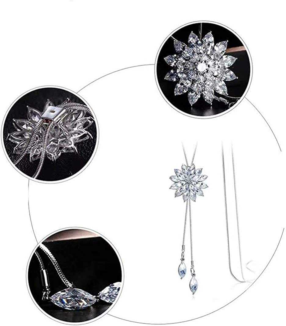 Women Alloy Pendant Rhinestone Long Chain Sweater Necklace