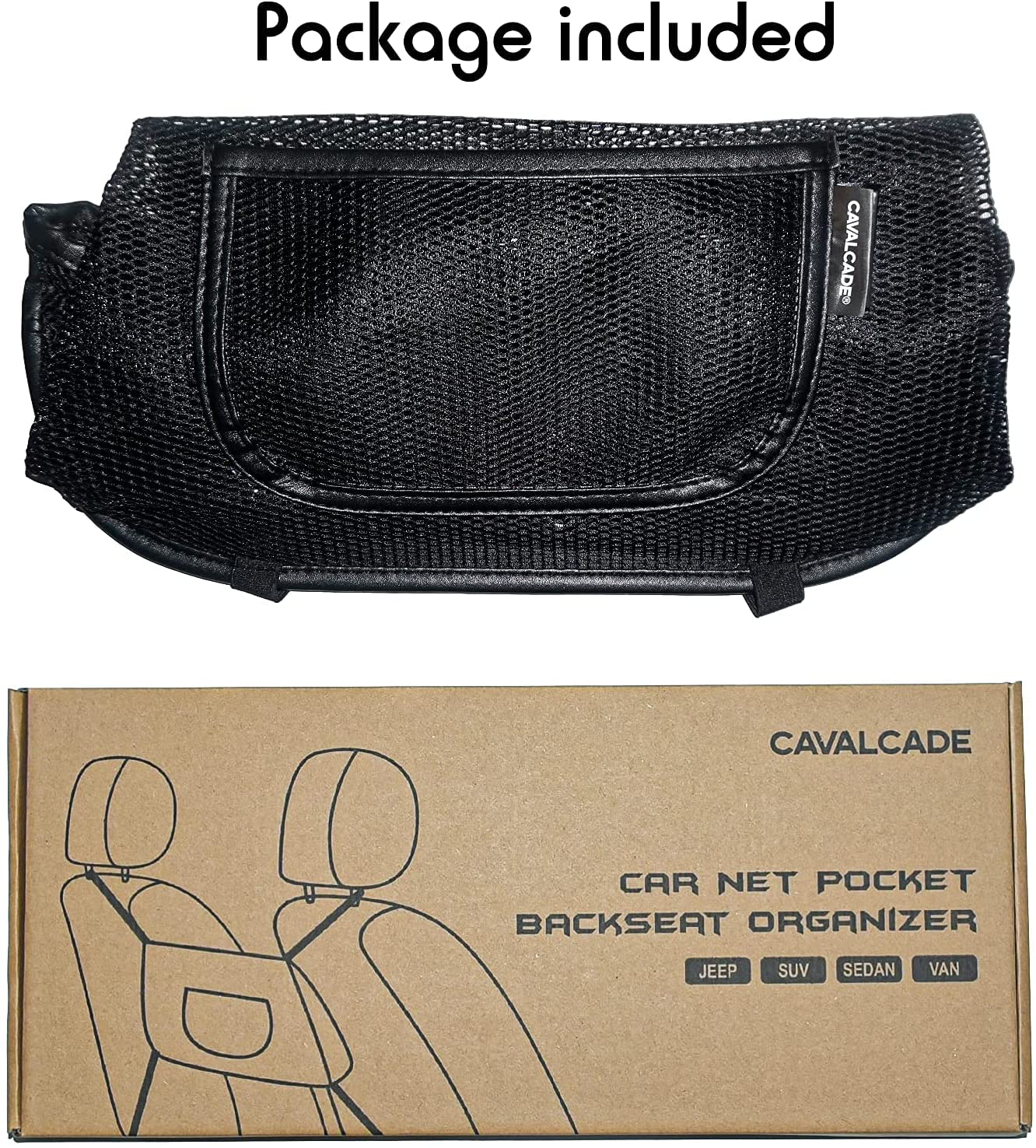 Cavalcade Car Net Pocket, Back Seat Mesh Organizer, Automotive Console Handbag Holder, Netting Pouch Storage Bag for Car, Barrier of Backseat Pet Kids, Black