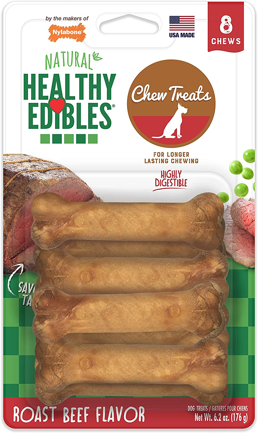 Nylabone Healthy Edibles All-Natural Long Lasting Bacon Flavor Chew Treats 3 Count Bacon Small/Regular