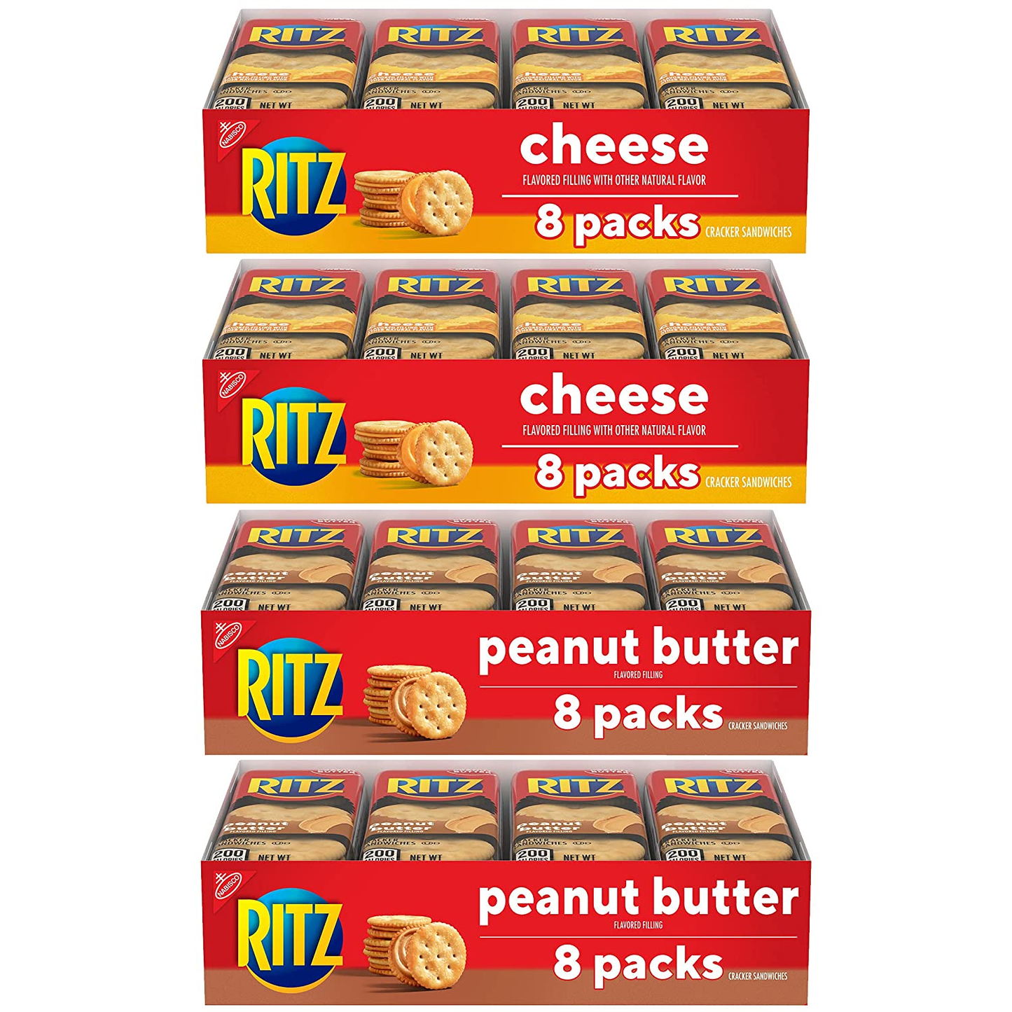 RITZ Peanut Butter Sandwich Cracker Snacks and Cheese Sandwich Crackers, Snack Crackers Variety Pack, 32 Snack Packs