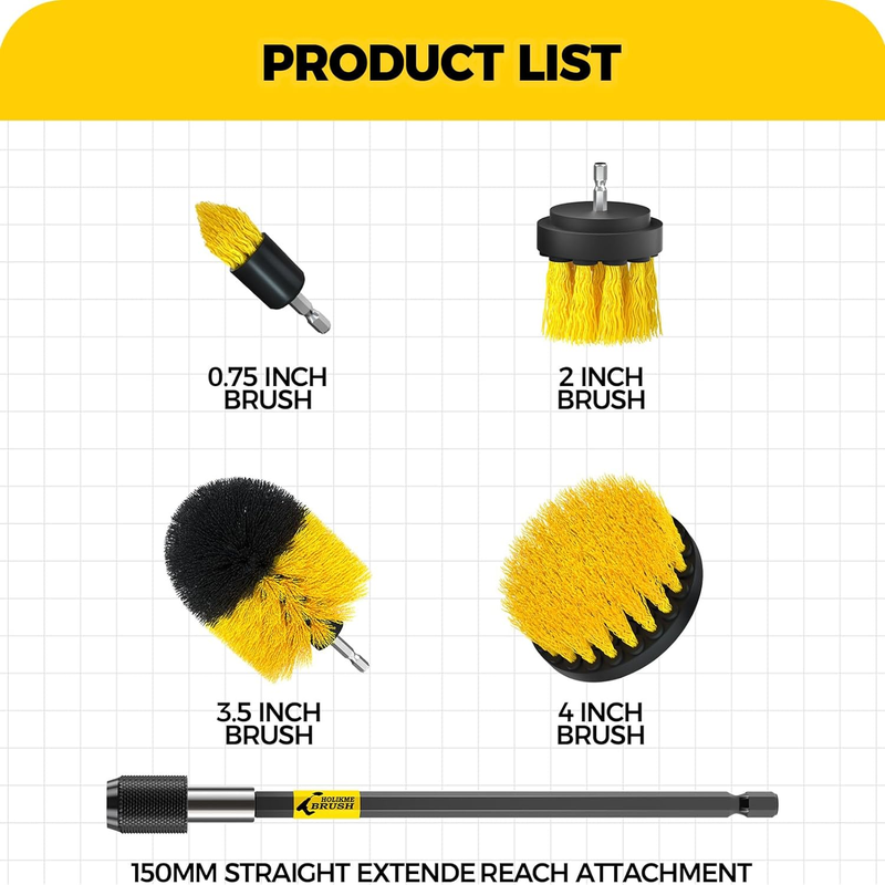 5 Pack Drill Brush Power Scrubber Cleaning Brush Attachment Set
