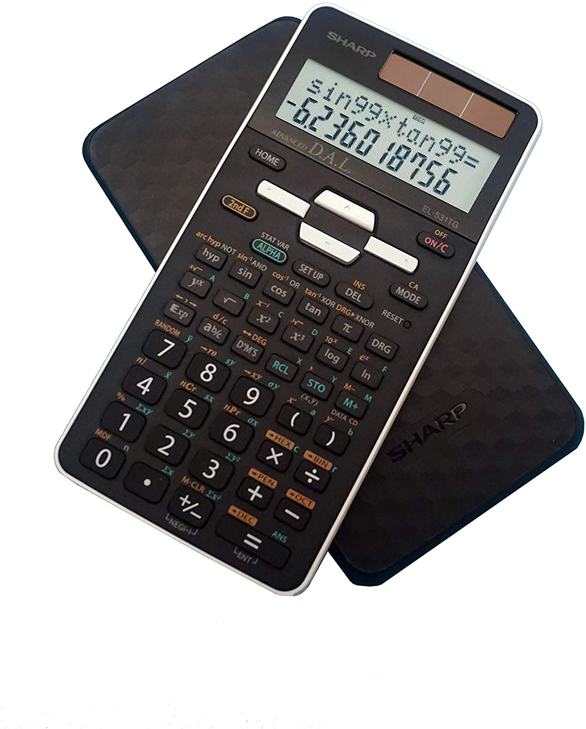 Sharp EL-531TGBBW 12-Digit Scientific/Engineering Calculator with Protective Hard Cover, Battery and Solar Hybrid Powered LCD Display, Great for Students and Professionals, Black,Black and White