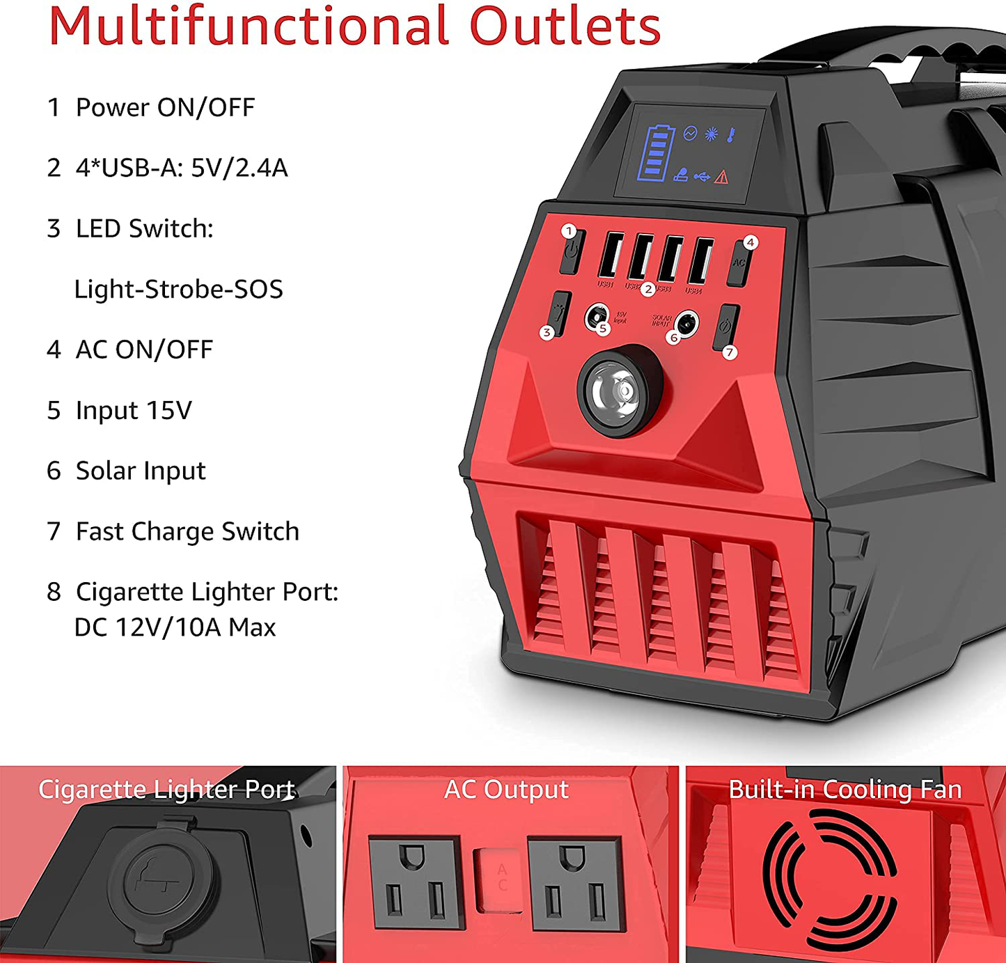 296Wh Portable Power Station with 60W Solar Panel, Solar Generator Outdoor Backup Battery Supply with AC Outlet for Camping, Home Emergency, Traveling, RV Trip