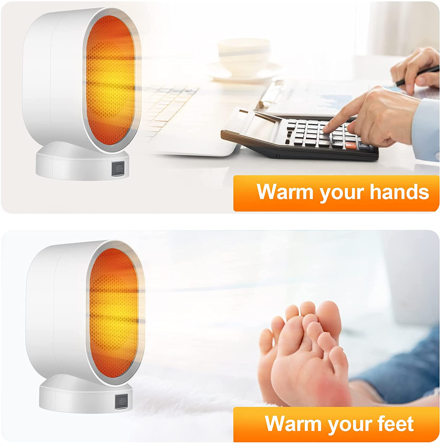 Mini Space Heater, Small Desktop Heater with Overheat Protection, Safe and Quiet for Office Room Desk Indoor Use (White+Grey)