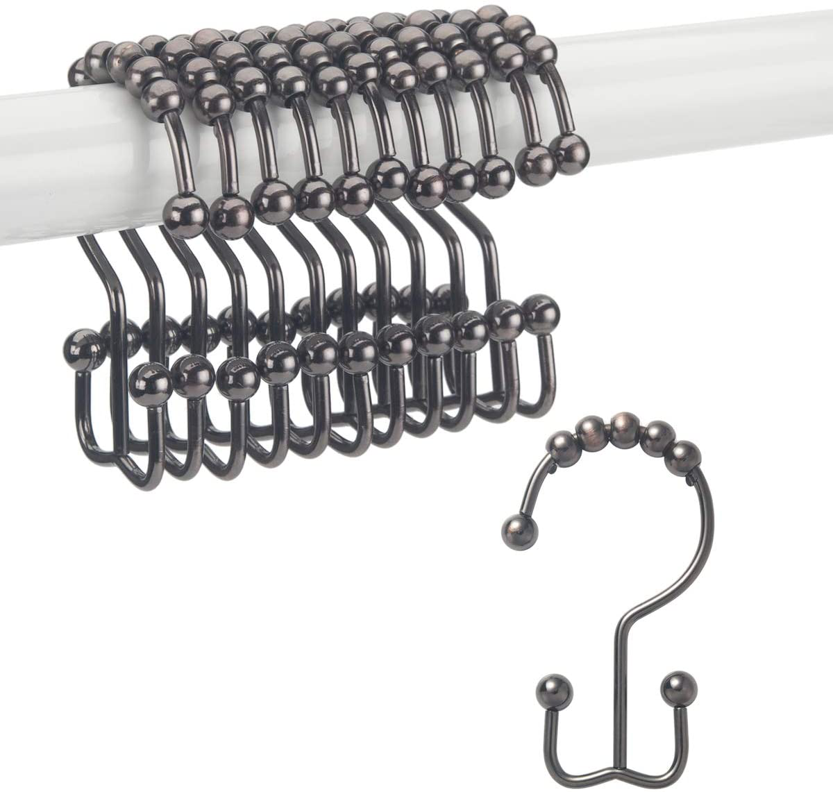 Titanker Shower Curtain Hooks Rings, Rust-Resistant Metal Double Glide Shower Hooks for Bathroom Shower Rods Curtains, Set of 12 Hooks