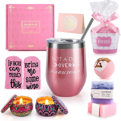 Wine Gifts for Women, Relaxing Spa Gift Baskets for Women, Wine Insulated Tumbler for Wine Lover, Stainless Steel Wine Tumbler with Lid, Christmas Birthday Gift Box for Mom Wife Sister Friends Female