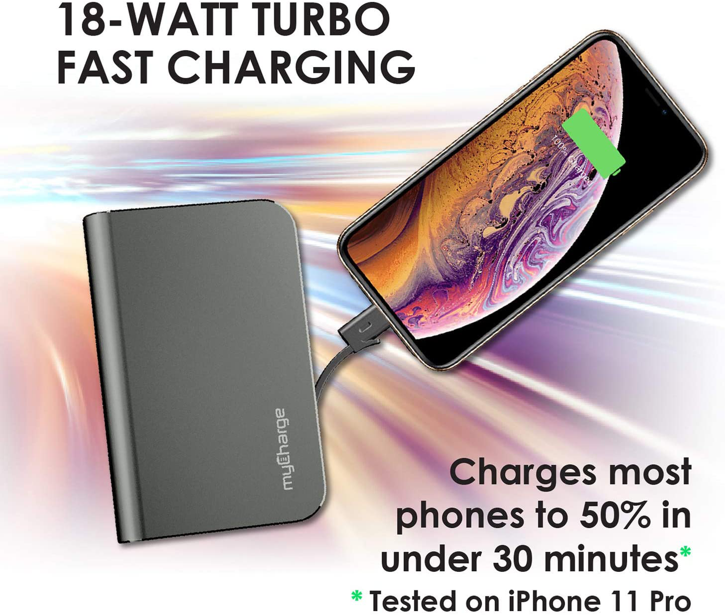 myCharge Portable Charger for iPhone Built in Cable USB C Power Bank Fast Charging Hub Turbo 18W / 10050mAh (Lightning, Type C) Wall Plug External Battery Pack Backup for Apple, Android, 55 Hrs