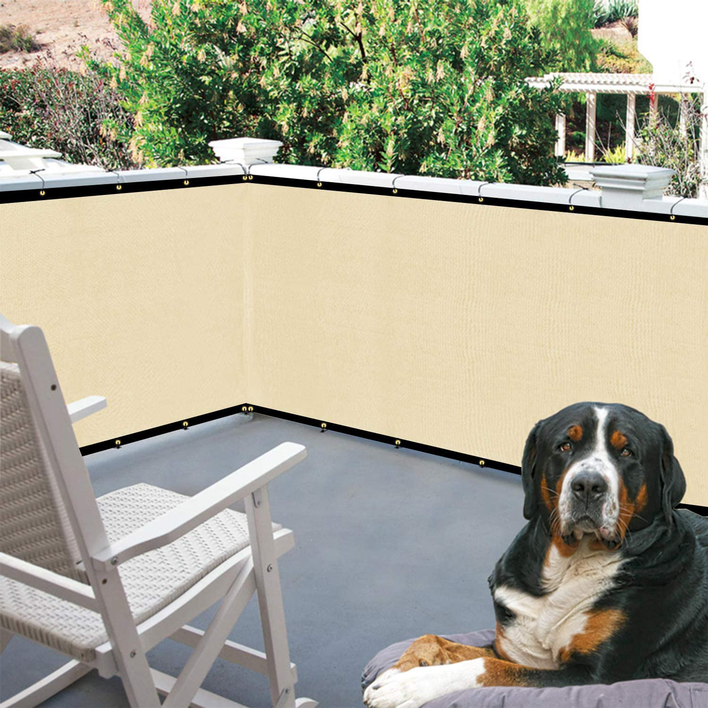 DearHouse Balcony Privacy Screen Cover, 3.5ft x16.5ft Fence Windscreen for Porch Deck, Outdoor, Backyard, Patio, Balcony to Cover Sun Shade, UV-Proof, Weather-Resistant, Includes 35 pc Cable Ties