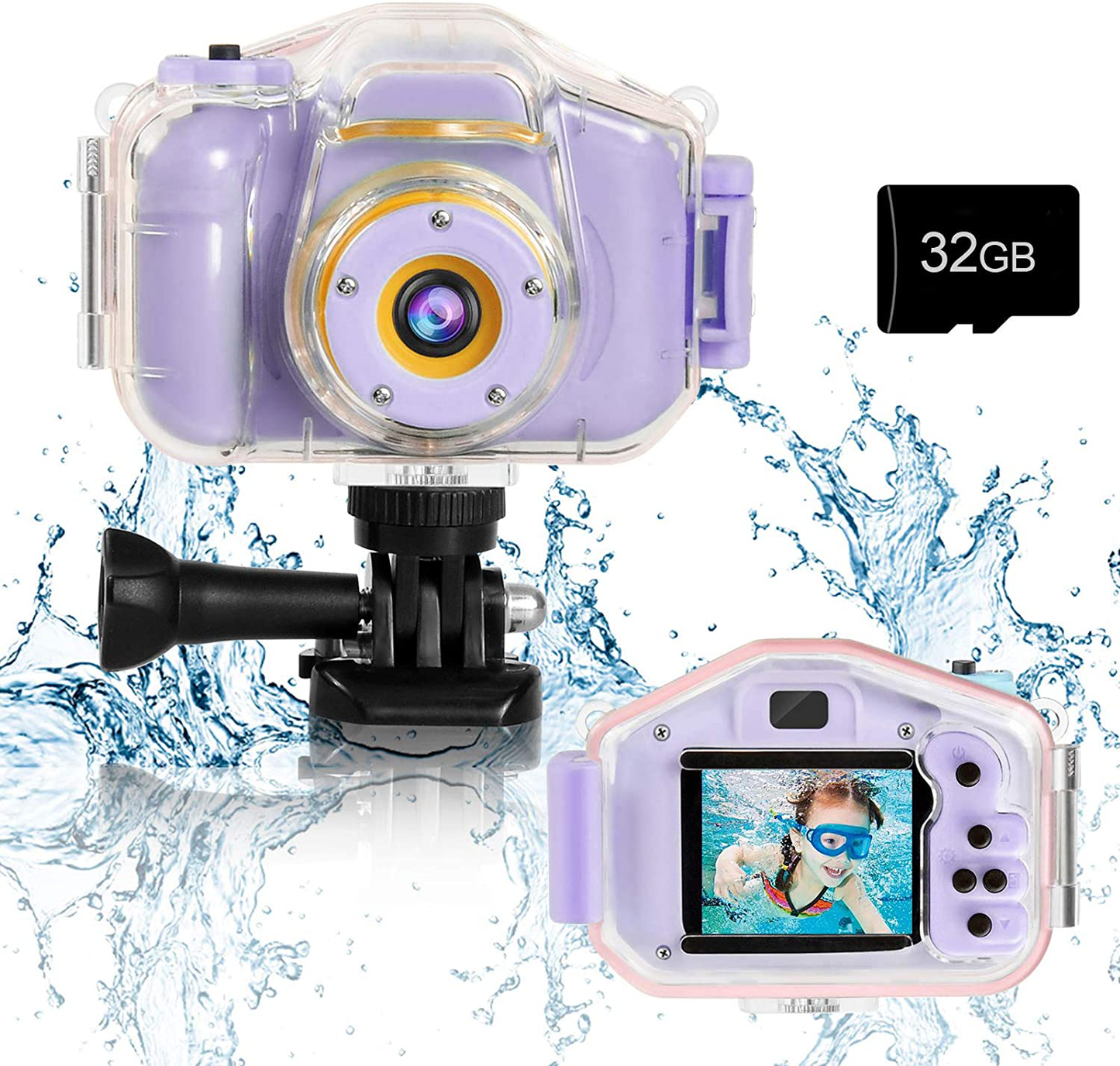 Agoigo Kids Waterproof Camera Toys for 3-12 Year Old Underwater Sports Camera HD Children Digital Action Camera 2 Inch Screen with 32GB Card