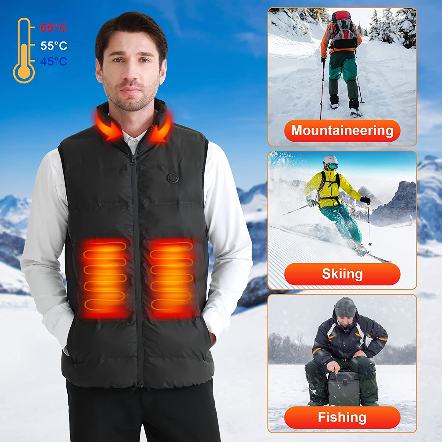 Aastin Heated Vest for Men, Electric USB Heating Vest Thickened Lightweight to Keep Body Warm, Battery Not Included