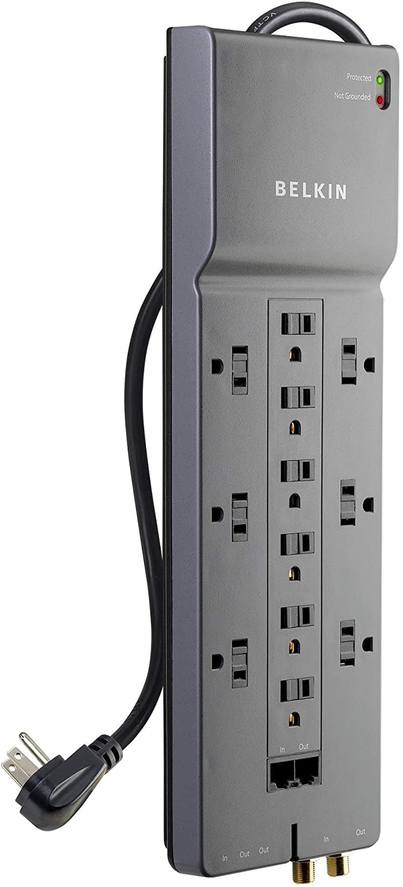 Belkin Power Strip Surge Protector Long Flat Plug Heavy Duty Extension Cord for Home, Office, Travel, Computer Desktop, Laptop & Phone Charging Brick (3,940 Joules)