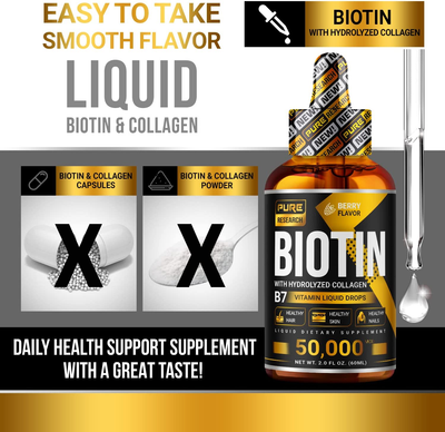 Biotin & Collagen Hair Growth Liquid Drops 50,000Mcg Supports Strong Nails, Glowing Skin, Healthy Hair Growth. Great Absorption (2Fl Oz)