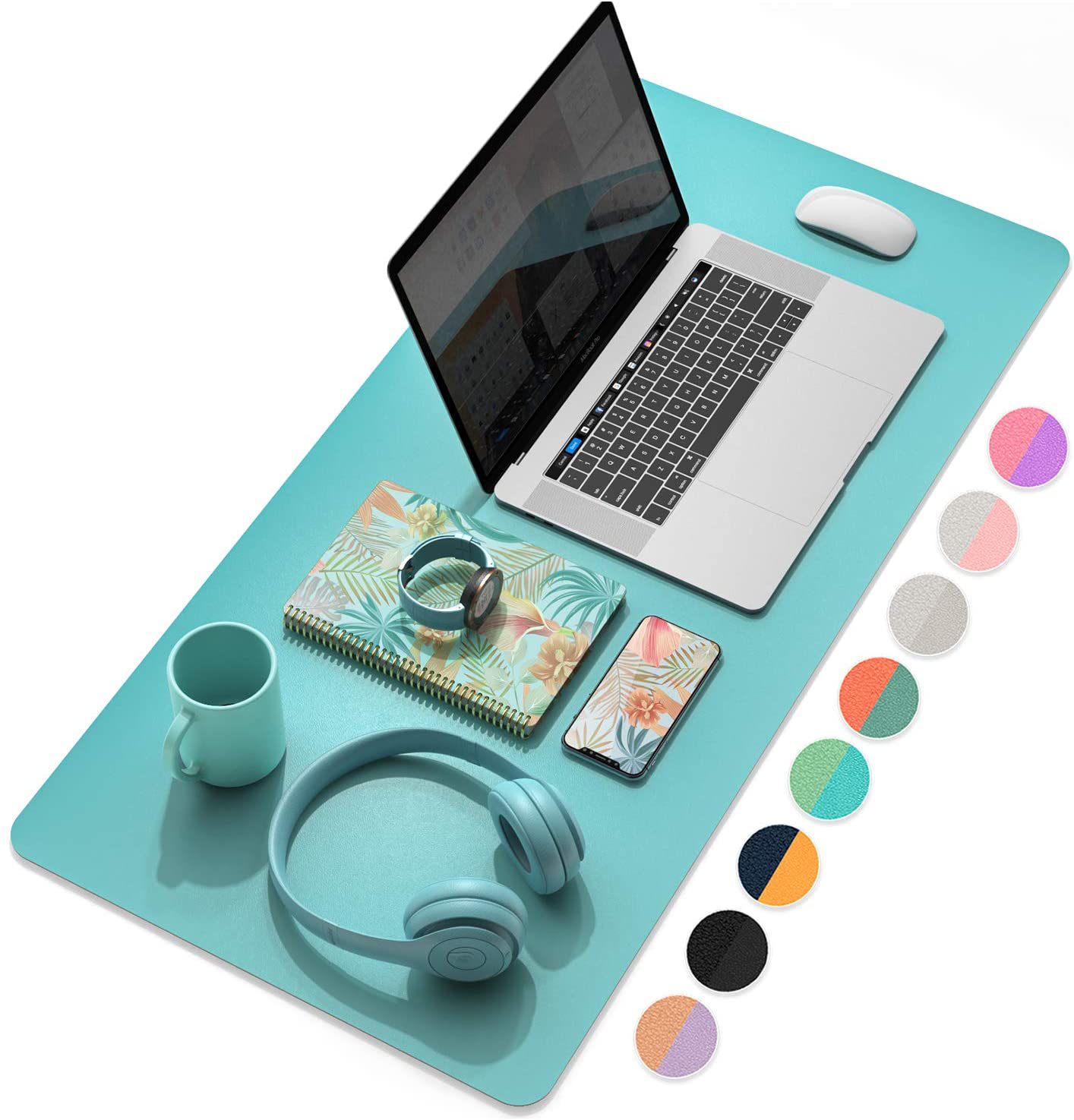YSAGi Multifunctional Office Desk Pad, Ultra Thin Waterproof PU Leather Mouse Pad, Dual Use Desk Writing Mat for Office/Home (31.5" x 15.7", Calamine Blue+Cobalt Green)