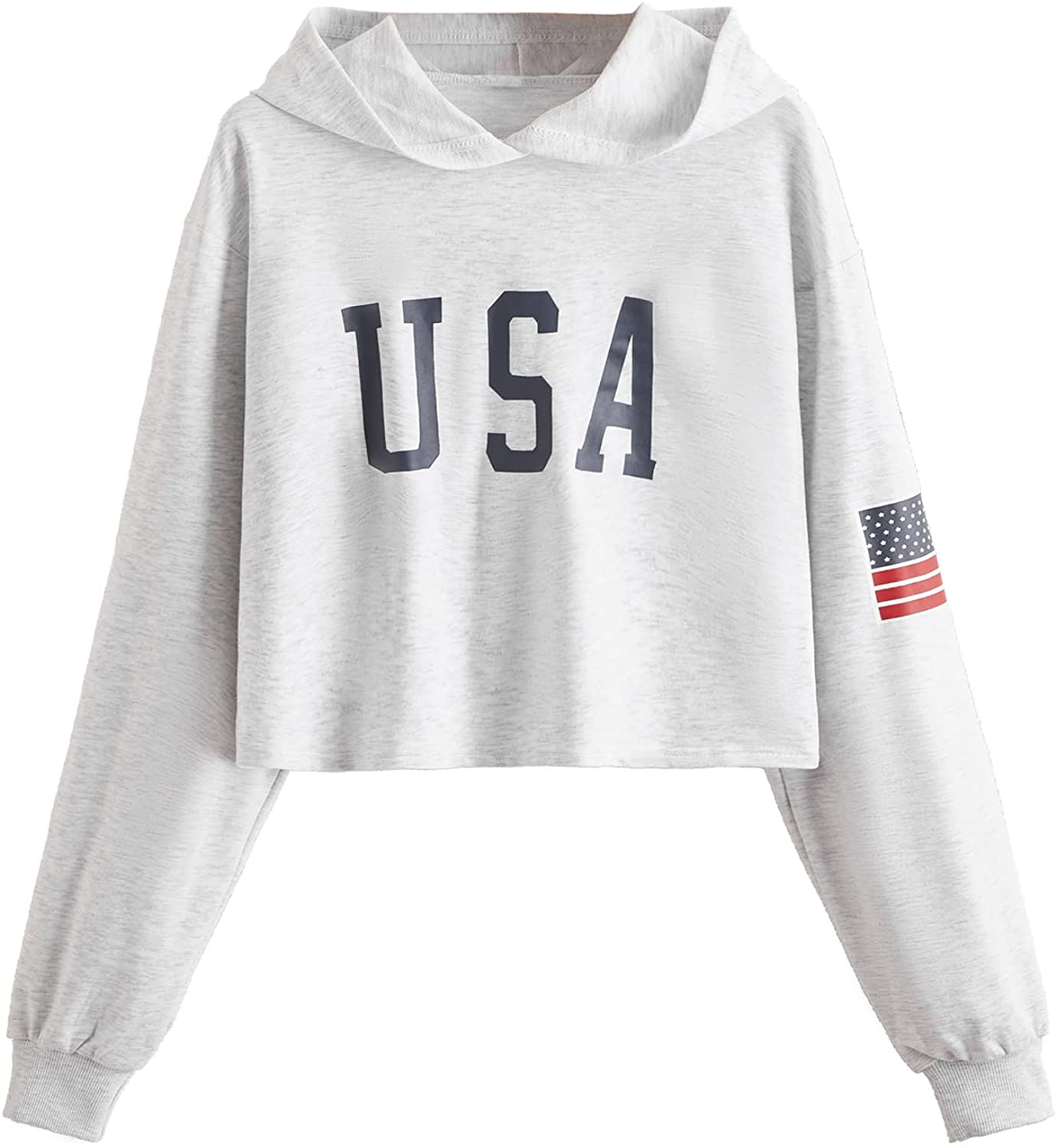 SweatyRocks Women's Casual Letter Print Long Sleeve Crop Top Sweatshirt Hoodies