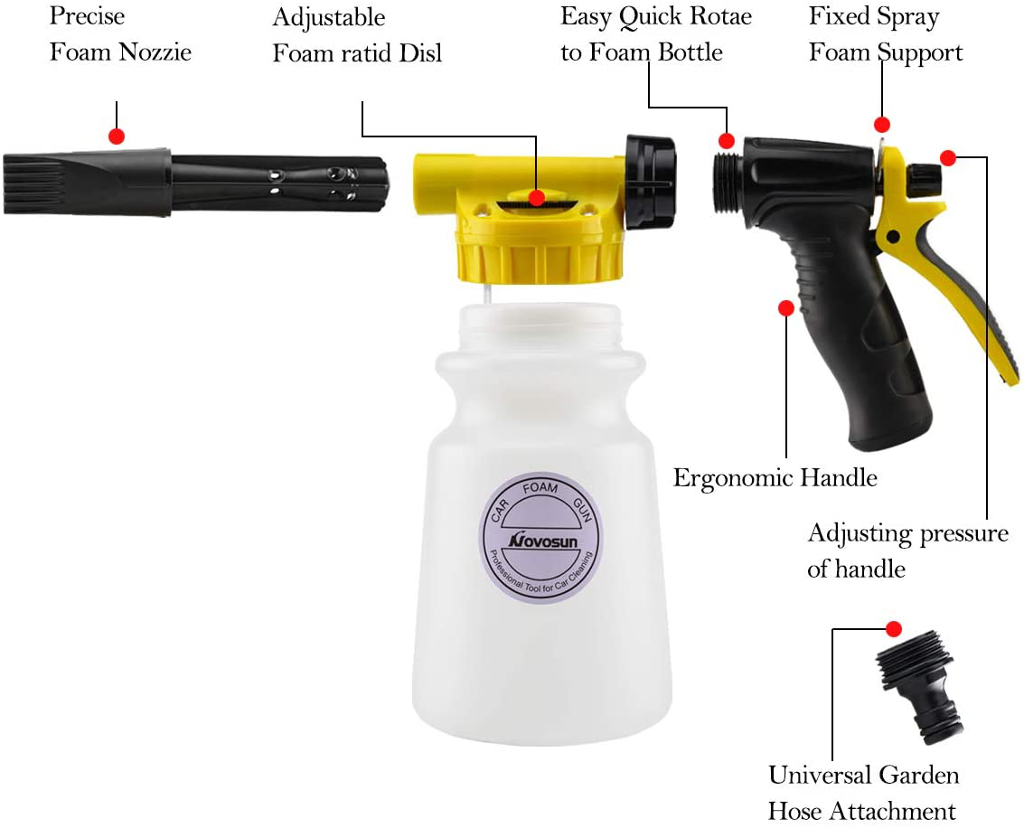 Foam Gun Car Wash Foam Sprayer Soap Foam Blaster, Adjustable Ratio Dial Foam Cannon for Cleaning with Quick Connector to Any Garden Hose (with Wash Mitt & Towel)