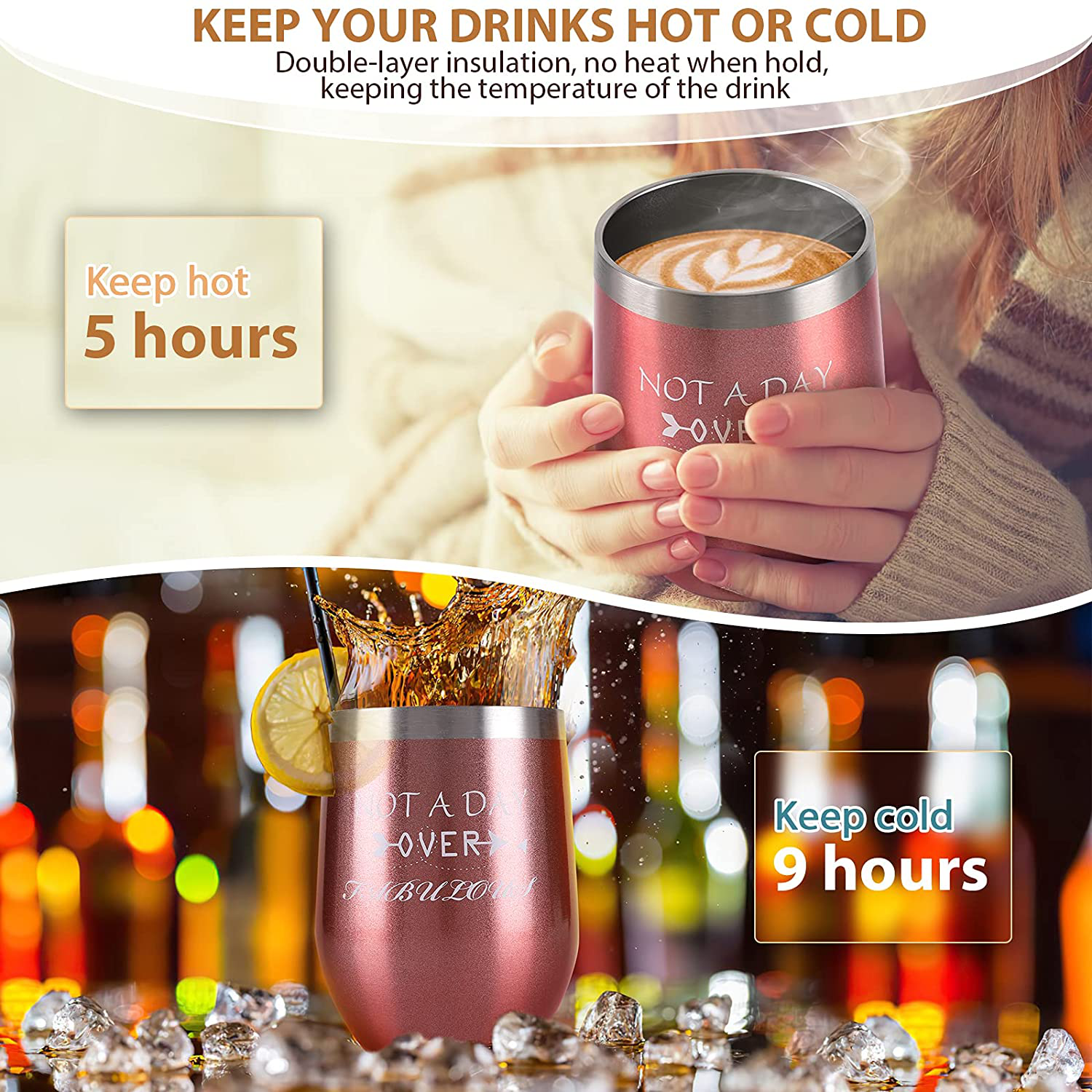 Wine Gifts for Women, Relaxing Spa Gift Baskets for Women, Wine Insulated Tumbler for Wine Lover, Stainless Steel Wine Tumbler with Lid, Christmas Birthday Gift Box for Mom Wife Sister Friends Female