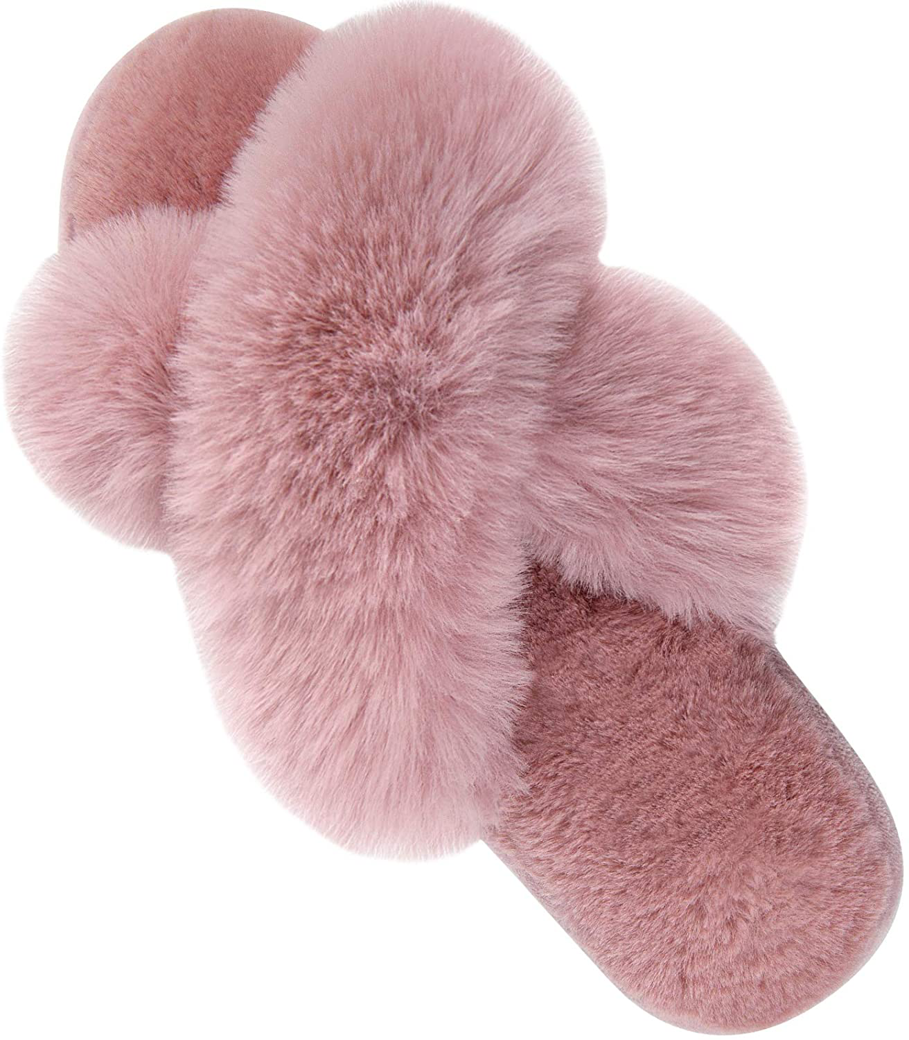 Women'S Cross Band Slippers Soft Plush Furry Cozy Open Toe House Shoes Indoor Outdoor Faux Rabbit Fur Warm Comfy Slip on Breathable