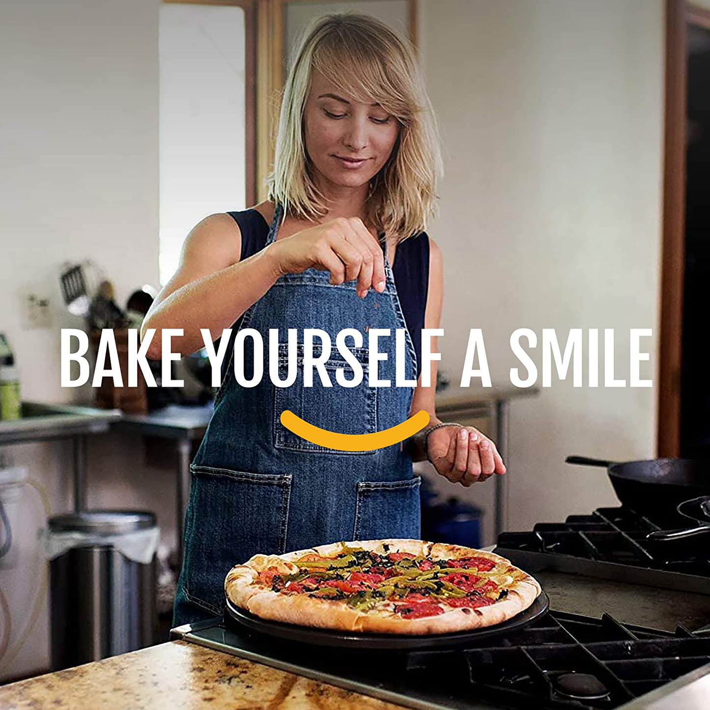 Heritage Pizza Stone, 15 Inch Ceramic Baking Stones for Oven Use - Non-Stick, No Stain Pan & Cutter Set for Gas, BBQ & Grill - Kitchen Accessories & Housewarming Gifts W/ Bonus Pizza Wheel - Black