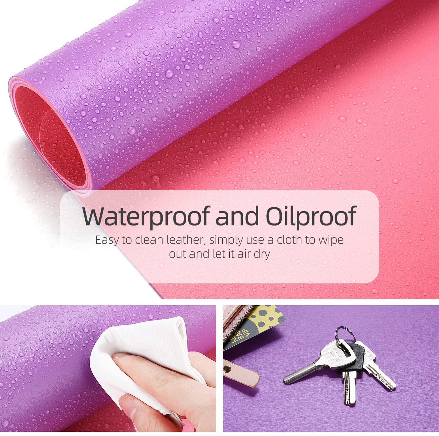 YSAGi Multifunctional Office Desk Pad, 23.6" x 13.7" Ultra Thin Waterproof PU Leather Mouse Pad, Dual Use Desk Writing Mat for Office/Home (23.6" x 13.7", Pink)