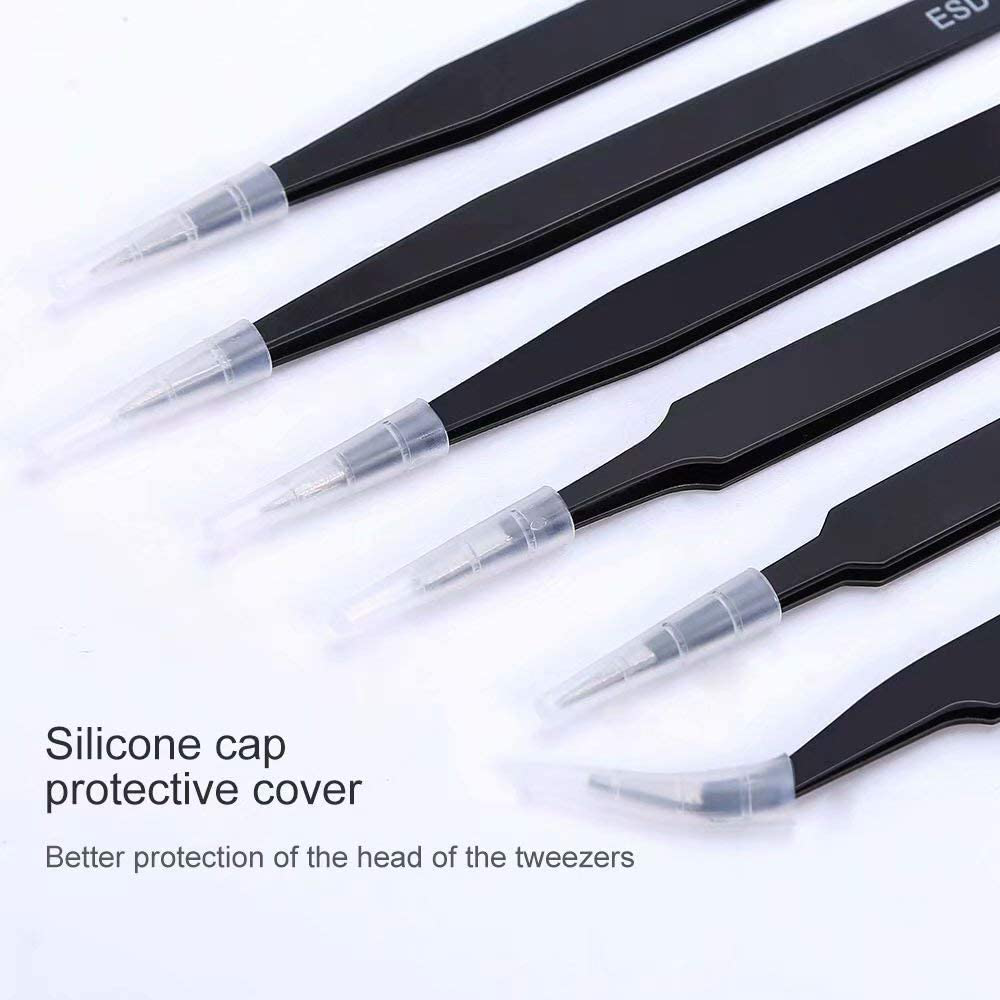 6PCS Precision Tweezers Set, Upgraded Anti-Static Stainless Steel Curved of Tweezers, for Electronics, Laboratory Work, Jewelry-Making, Craft, Soldering, etc, by KAVERME.