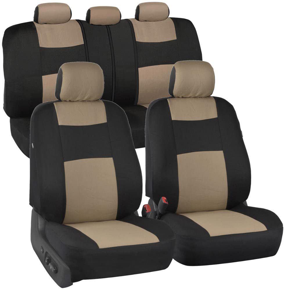 BDK PolyPro Car Seat Covers Full Set Front and Rear Split Bench Protection, Easy Install with Two-Tone Accent, Universal Fit for Auto Truck Van SUV