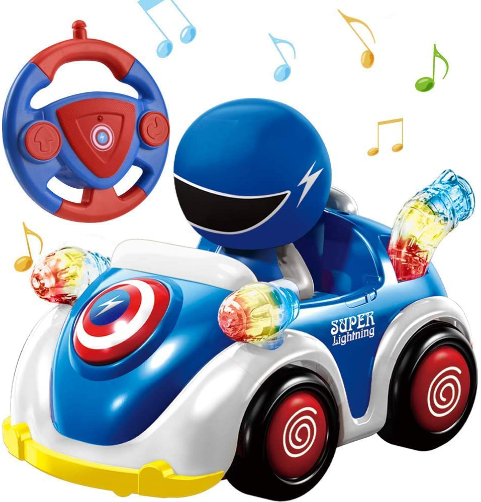 RC Toys Remote Control Car for 1 2 3 4 5 6 Year Old Baby Toddlers Children STEM RC Cartoon Race Car Toys for Kids with Music and Lights RC Car Christmas Birthday Gifts Boys Girls