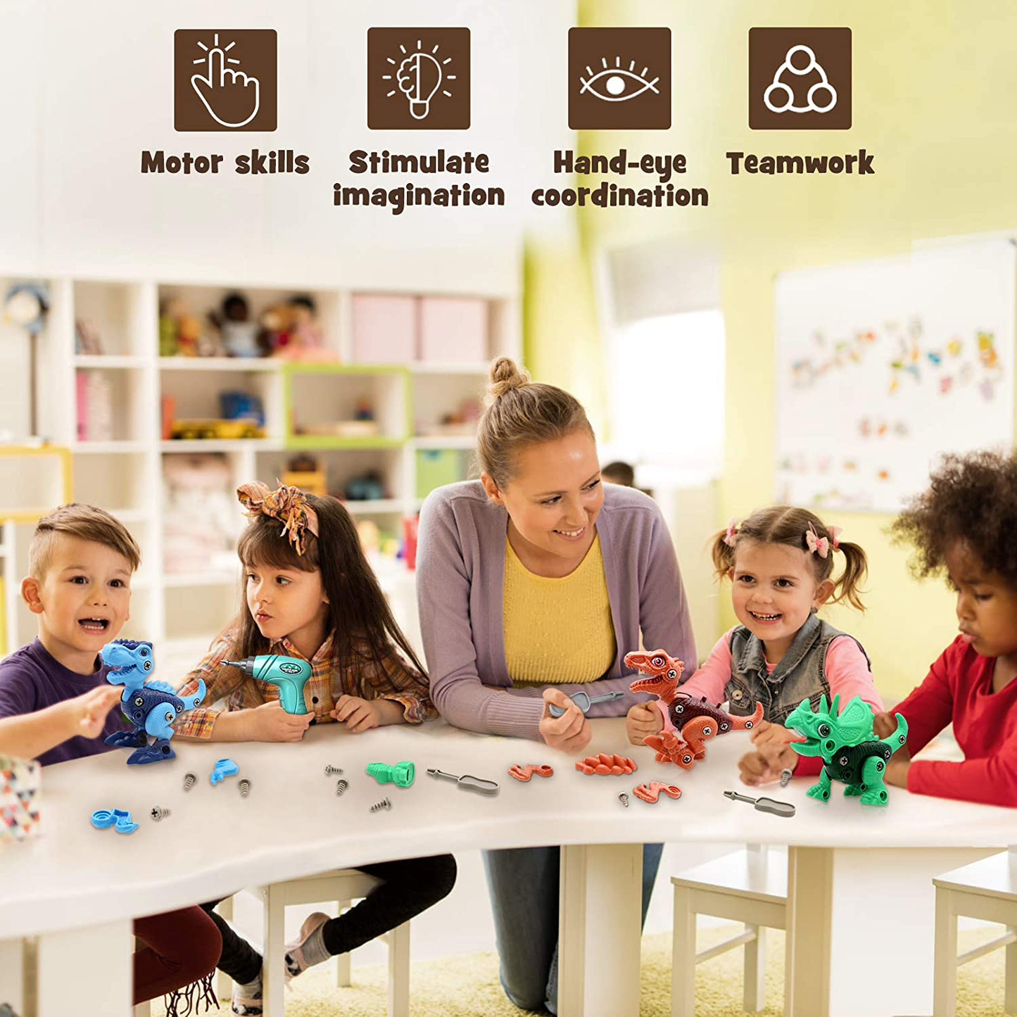 Dinosaur Toys for 3 4 5 6 7 Year Old Boys, Take Apart Dinosaur Toys for Kids 3-5 5-7 STEM Construction Building Kids Toys with Electric Drill, Dinosaur Toys Christmas Birthday Gifts Boys Girls