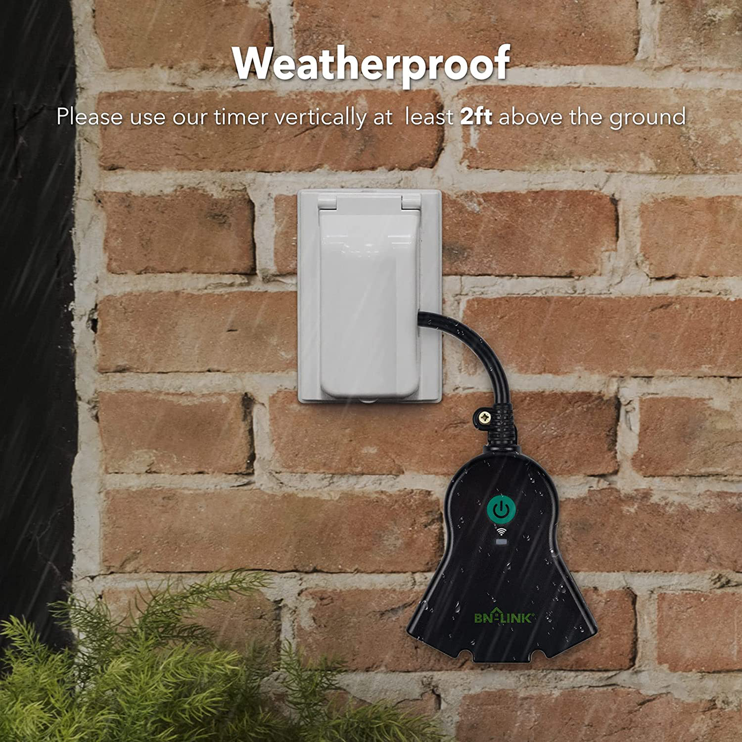 BN-LINK Smart Wifi Heavy Duty Outdoor Outlet, Timer and Countdown Function, No Hub Required for Outdoor Lights, Compatible with Alexa and Google Assistant (Outdoor) 2.4 Ghz Network Only
