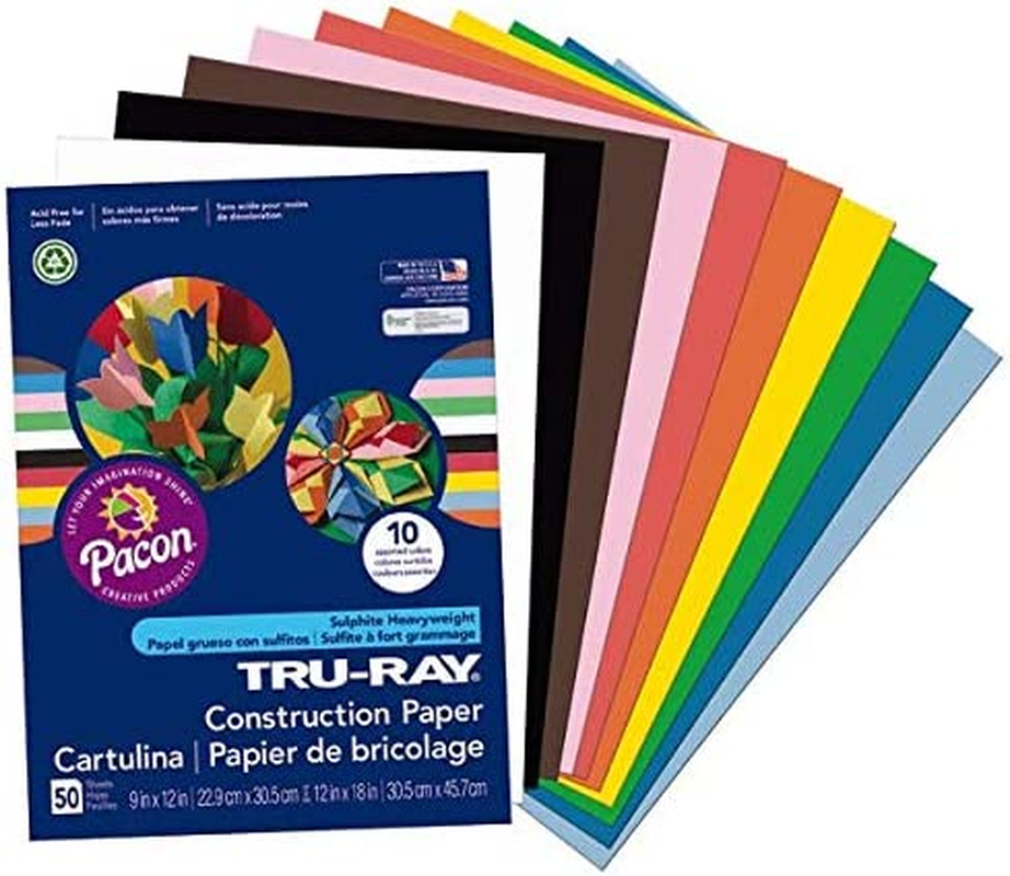Tru-Ray Construction Paper P103031, 10 Classic Colors, 9" X 12", 50 Sheets