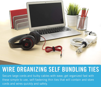 Brand ONE-WRAP Cable Ties 8 x 1/2" Black Cord Organization Straps | Thin Pre-Cut Design | Wire Management for Organizing Home, Office and Data Centers