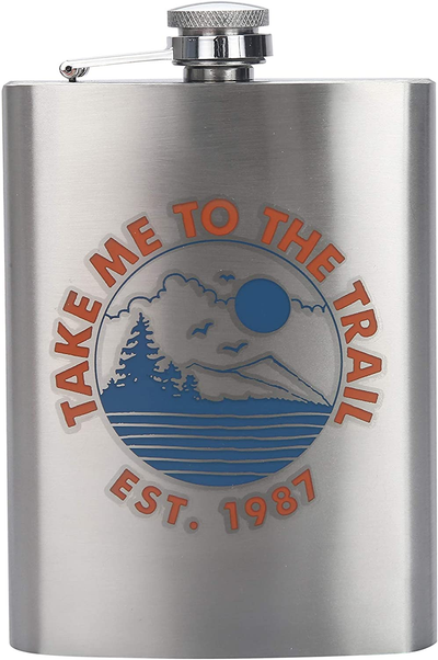 TUGG Ozark Trail 7.5Oz Stainless Steel Flask with Attached Cap and Easy-Pour Funnel (Take Me to the Trail)