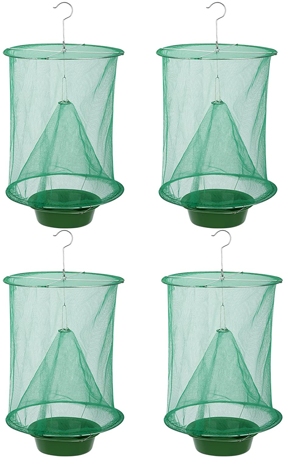 Ranch Fly Trap - Reusable Fruit Fly Trap with Bait Tray, Upgraded Flay Catcher Cage Effective Flay Bag for Indoor Outdoor Hanging Family Farms,Horse Stable,Garden,Orchard,Park,Restaurants(4 Pack