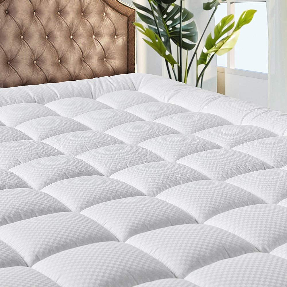 MATBEBY Bedding Quilted Fitted Twin XL Mattress Pad Cooling Breathable Fluffy Soft Mattress Pad Stretches up to 21 Inch Deep, Twin Extra Long, White, Mattress Topper Mattress Protector