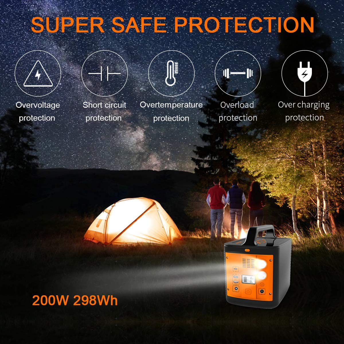 200W Portable Power Station-Solar Generator-Power Outage Supplies with Wireless Charging-110V AC Outlet-Type C-2 USB Ports, Backup Battery Pack Power Bank for CPAP, Home Use, Outdoor,Camping