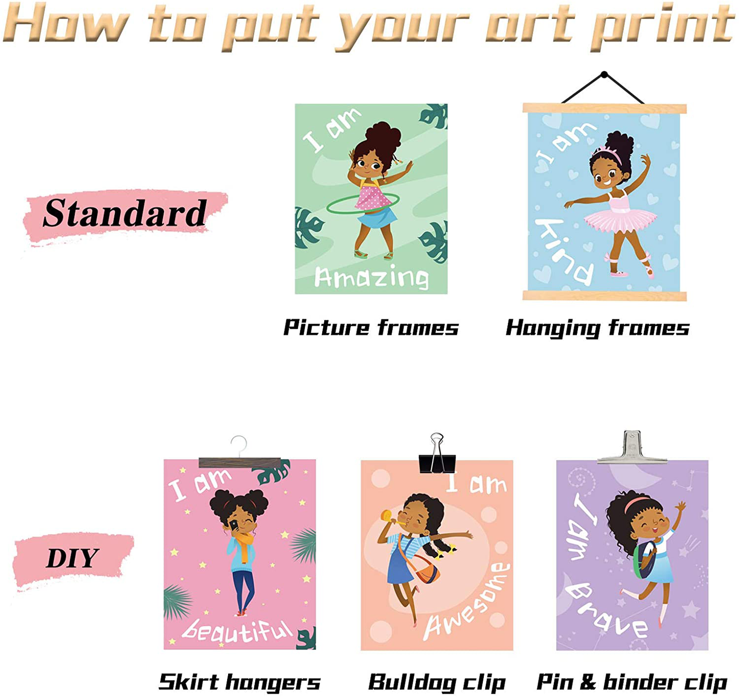 Outus 9 Pieces Girls Room Decor Black Girl Wall Painting Art Decor Motivational Black Girl Posters Girls Bedroom Motivational Art Paint for Kids Teen Girls Room Wall Decorations,Unframed, 8 x 10 Inch
